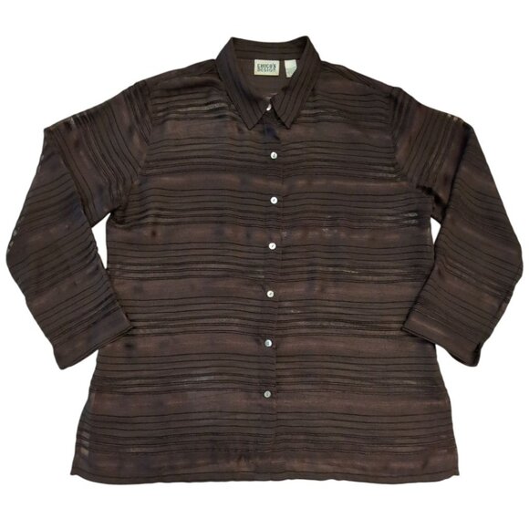Chico's Tops - Chicos Design Sheer Shirt Striped Brown Button-Up Woven Size 3 Womens XL 16